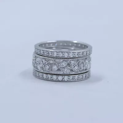 QVC Epiphany Platinum Clad Diamonique Lace Design 3pc Ring Set Pre-owned Jewelry • $4.25