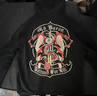 Vintage Rare Ed Hardy Hoodie Black  Tattoo Long Sleeve Full Zip Size XXL • $80