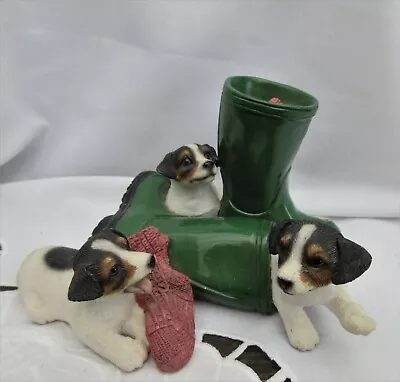 Jack Russell  3 Puppies Playing In Green Wellington Boots Happy Naughty Pups • £25