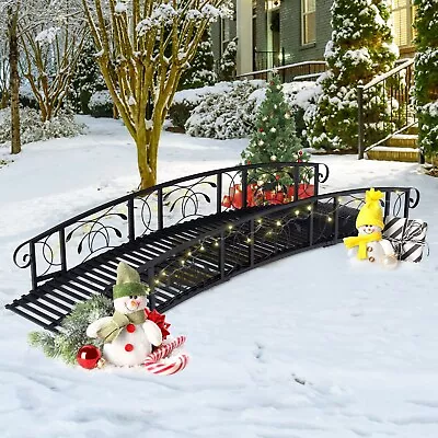  8 Ft Metal Garden Bridge With 2 Safety Patterned Siderails Outdoor Decorative  • $355.99