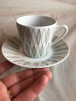 Arabia VUOKKO Made In Finland Tea Cup Coffee Cup And Saucer Green MCM Leaves • $41