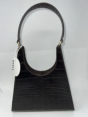AUTH NWT $325 STAUD Rey Crocodile Embossed Leather Shoulder Bag Dark Brown • $170