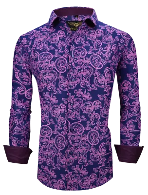 Mens PREMIERE Long Sleeve Button Down Dress Shirt PINK BLUE PAISLEY DESIGNER 622 • $39.95