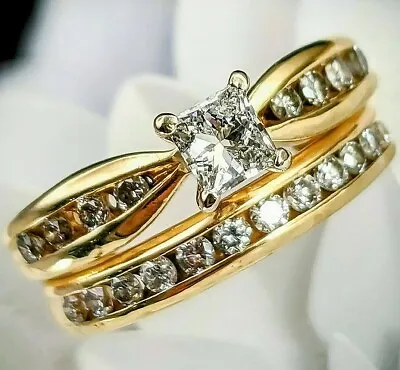 14kt Yellow Gold 2 Piece Princess Cut 3/4 CTW Diamond Bridal Set * Soldered Set  • $599