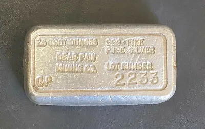 Vintage CWP Bear Paw Mining Co. Old Pour 24.75ozt .999 Fine Silver Ingot Bar • $1799.99