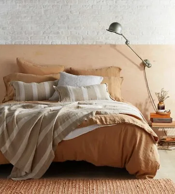 100% Linen Duvet Cover & Pillowcases King Bedding Bed Set Beige Brown IKEA DYTAG • £84.99