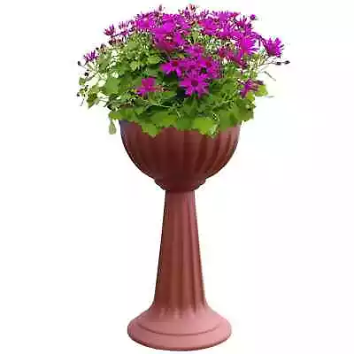 2 X Terracotta Urn Plastic Plant Pot Outdoor Garden Round Planter Water Feature • £24.95