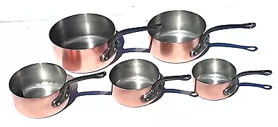 Vintage French Copper Saucepan Set Of 5 Made In France Tin Lining 1mm 8.8lbs • $195