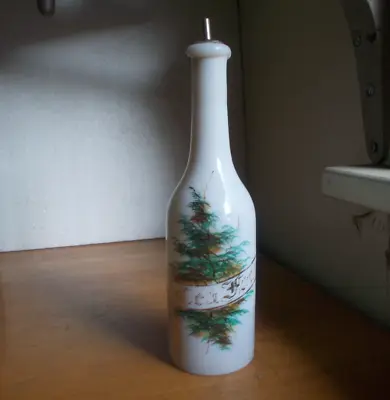 1860s PONTILED SEA FOAM HAND PAINTED BARBER BOTTLE WITH STOPPER APPLIED LIP • $110