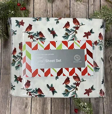 Martha Stewart Collection Cardinal Cotton Flannel Twin 3 Piece Sheet Set Bedding • $17