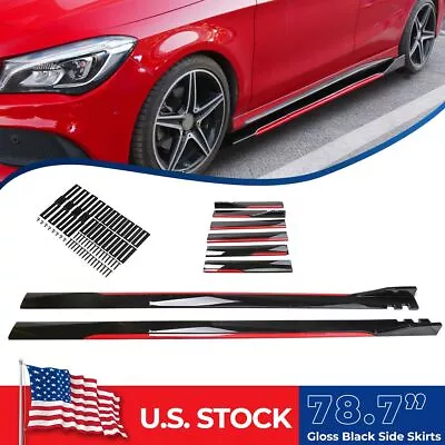 78.7  For Universal Car Side Skirt Extension Rocker Panel Kit Lip Splitters Red • $53.95