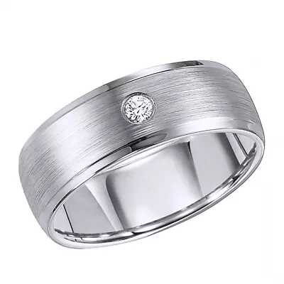 Mens Wedding Band Ring 10k White Gold Round Natural Diamond 1/10 Ct • $910.64