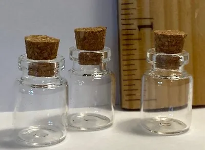 3 Mini Tiny Miniature Dollhouse Tiny Glass Bottles Jars Cork Lids Crafts #7821 • $3.19