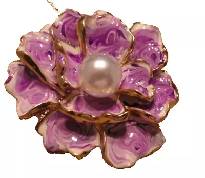 Betsey Johnson Women Fashion Jewelry Lilac Mum W/Faux Pearl Pendant/Necklace/Pin • $11.49