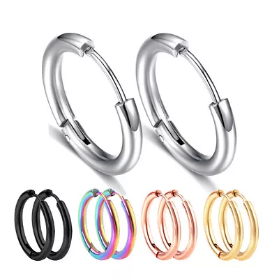 $5.19 • Buy 2PC Stainless Steel Sleeper Earrings Huggie Hoop Ring Lip Ear Nose Body Piercing
