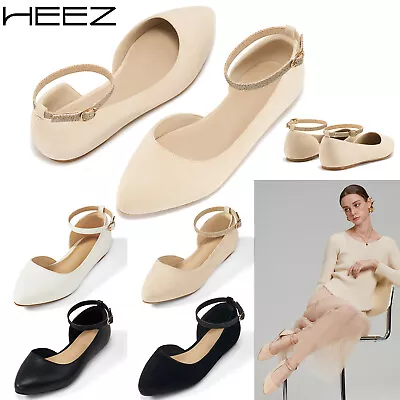 HEEZ Women Flats Shoes Ankle Strap D'Orsay Pointed Toe Casual Dress Ballet Flats • $32.99