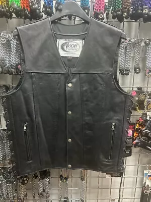 Men's Black Leather Vest With Carry Concealed Pockets Size 2XL 2611.2B • $79.95