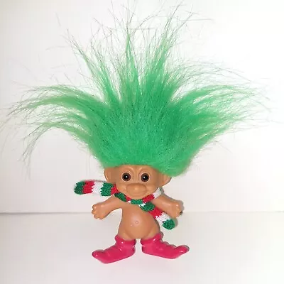 Vintage RUSS Troll Doll (2979) Merry Little Trolls Green Hair Scarf CHRISTMAS • $7.99