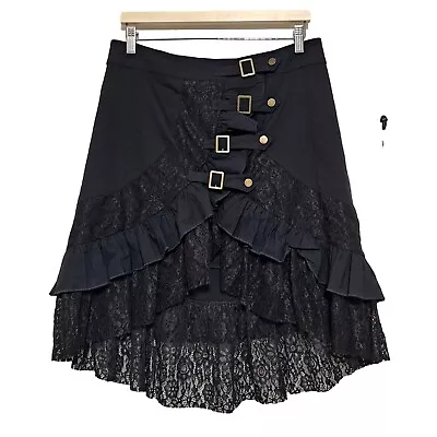 Belle Poque Skirt Woman Large Black Buckles Ruffles Steampunk Goth Fairy Pirate • $39.99