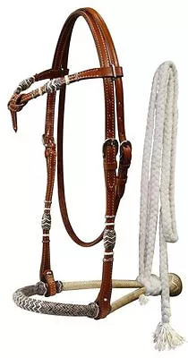 Western Horse Rawhide Core Bosal Hackamore Bitless Bridle Headstall Mecate Reins • $68.80