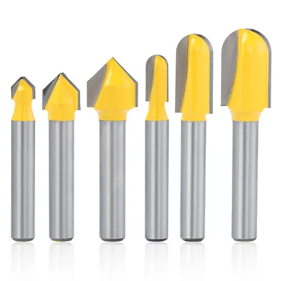 6Pcs Router Bits 1/4  Shank 90 Degree V Groove And Round Nose Signmaking Cutter • $13.99