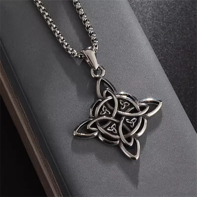 Witch Knot Stainless Steel Necklace Celtics Knot Cross Wiccan Protection Amulet • $8.08