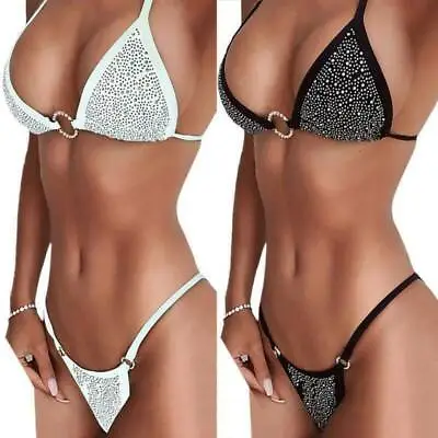 Womens Bikini Brazilian Padded Bra Thong Set Swimwear Swimsuit Swimming Costume • £15.39