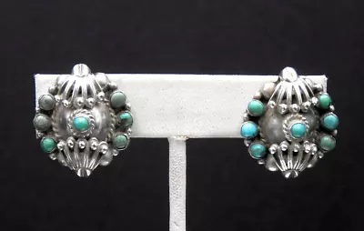 Vintage Earrings Turquoise Mexico Mayan Style Solid 925 Sterling Silver Jewelry • $39.99