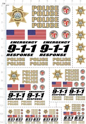 1/6 1/10 1/12 1/18 911 US Police Motor Motorcycle Model Kit Decal 10*14cm Black • $4.88