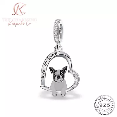 French Bulldog Dog Charm Genuine 925 Sterling Silver - I Love You Forever . Gift • £17.49