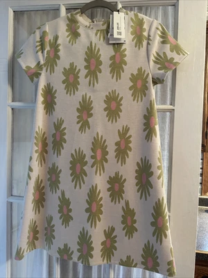 $20 • Buy NWT Zara Girl's Cream Pink Green Daisy Knit Dress 60s Style Size 13-14