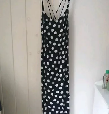 Marks & Spencer Black Polka Dot  Strappy Midi Sun Dress Size 12 • £6