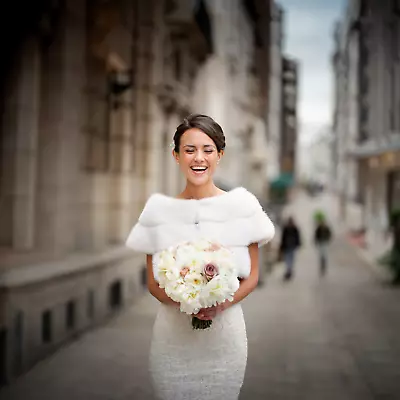 Bridal Mink Fur Real Shawl White Stole Wedding Cape Short Sleeves Women Winter • $600