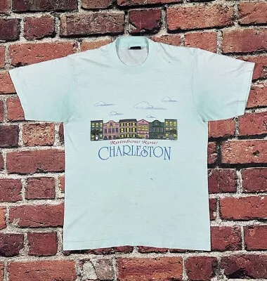 Vintage 90s Rainbow Row Charleston SC Single Stitch T Shirt USA Men’s Medium • $13.99