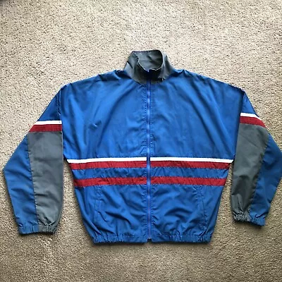 Pacer Windbreaker Mens Large Full Zip Track Jacket Blue Grey White Red Vintage • $4.95