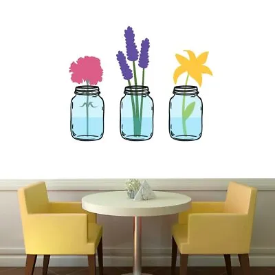 Mason Jar With Flowers Printed Wall Decal - Farmhouse Kitchen Dining Flowers • $15.60