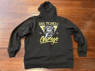 Gas Monkey Garage 2004 Black Mens XL Double Sided Zip Logo Sweatshirt Hoodie • $24.74