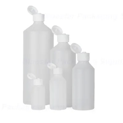 Plastic Bottles Natural HDPE With Flip Top Lid 50ml 100ml 250ml 500ml 1000ml • £7.09