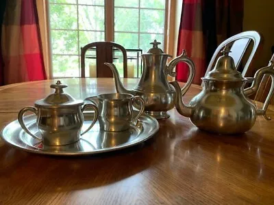 $450 • Buy Woodbury Pewter Coffee & Tea Serving Set W/ Tray (Satin Finish) - 5 Pieces Total