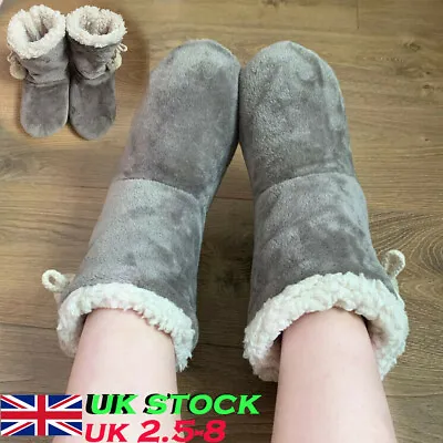 £7.90 • Buy Ladies Slippers Womens Fur Thermal Ankle Boots Warm Shoes Size Uk Grey