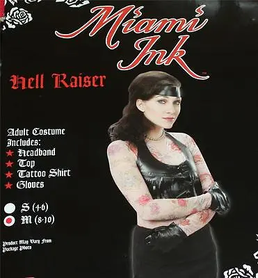 MIAMI INK Hell Raiser Womens M 8-10 HEADBAND GLOVES TATOO BIKER SHIRT TOPS New • £38.52