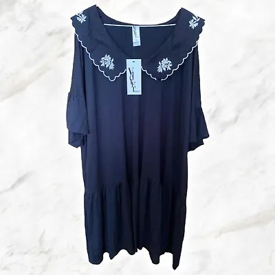 $65 • Buy NWT Embroidered Collar Dress Drop Waist Loose Ruffle Summer Cute Plus ASOS 20-22