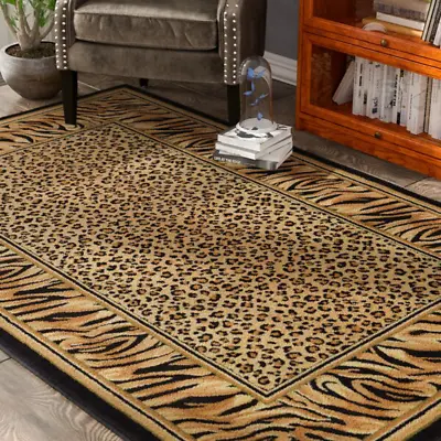 $115.69 • Buy Safari Animal Print Area Rug Wildlife Leopard Tiger 5'x8' Bordered Brown Cream