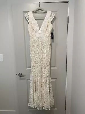 Lulus M New NWT Icing On The Cake Ivory Lace Mermaid Maxi Gown Cap Sleeve  • $50