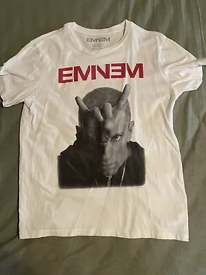 Eminem T-Shirt Merch Rap Devil Horns Big Print Face White Men's Size Large • $10