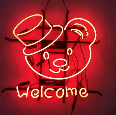 Red Welcome Bear Handmade Vintage Neon Sign Room Decor Gift Artwork 17  • $130.79