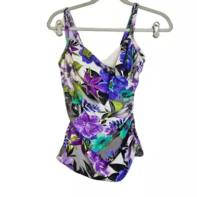 Magicsuit 12 Purple Floral Tankini Top Bikini Slimming Faux Wrap Beach Pool  • $30