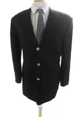 Gianni Versace Mens Wool Notched Lapel Three Button Blazer Jacket Black Size 52 • $121.99