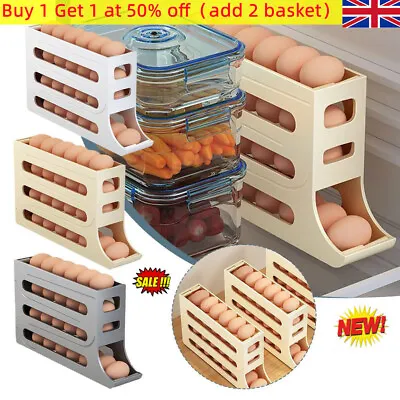 2pcs Refrigerator Egg Storage Box 4 Tier Space-Saving Roll Down Eggs Dispenser- • £2.79