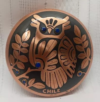 Vtg Copper Owl Trinket Box W/ Lapis Stones Handmade Chile Andes • $18.97